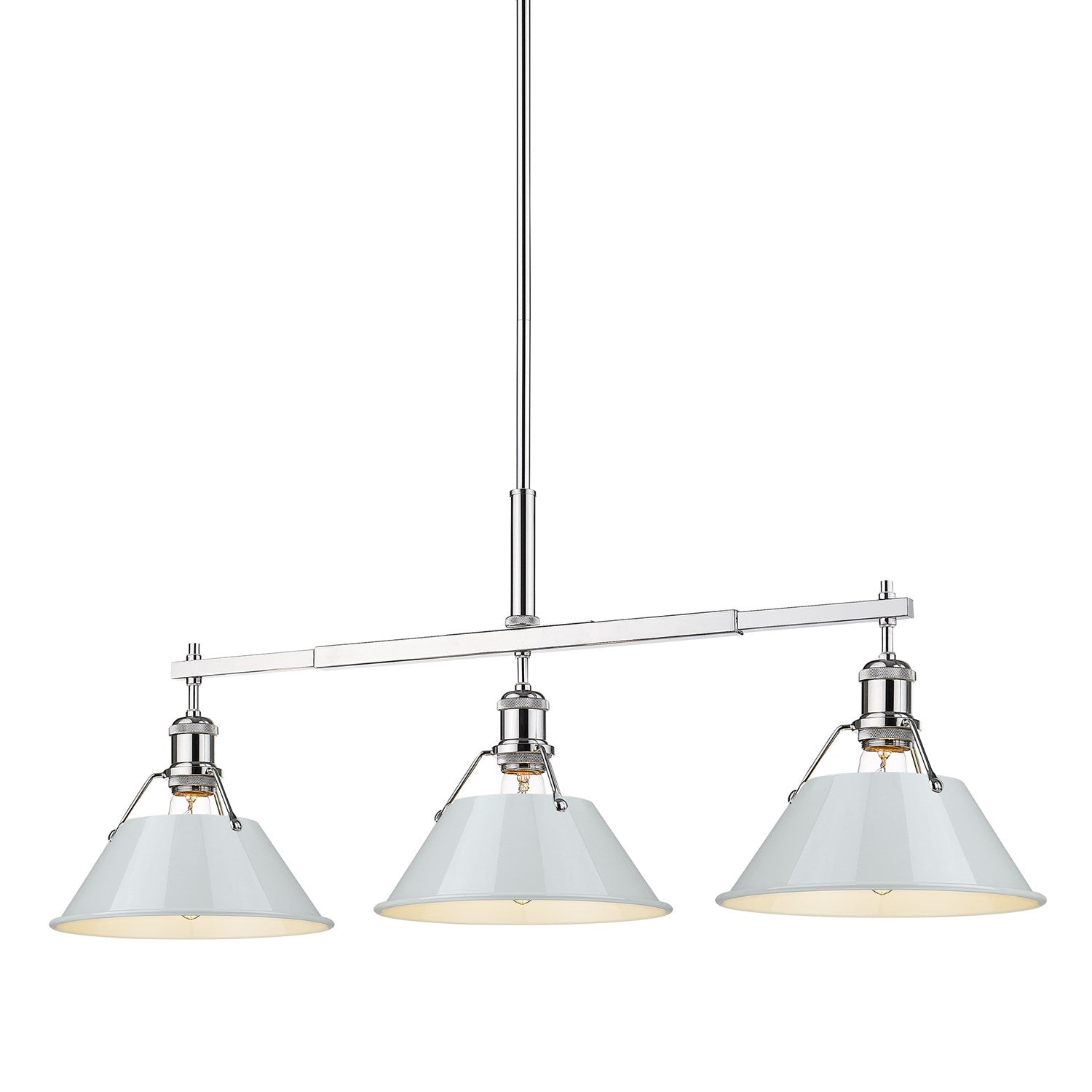 Ch 3 Light Linear Pendant In Chrome With Dusky Blue Shades