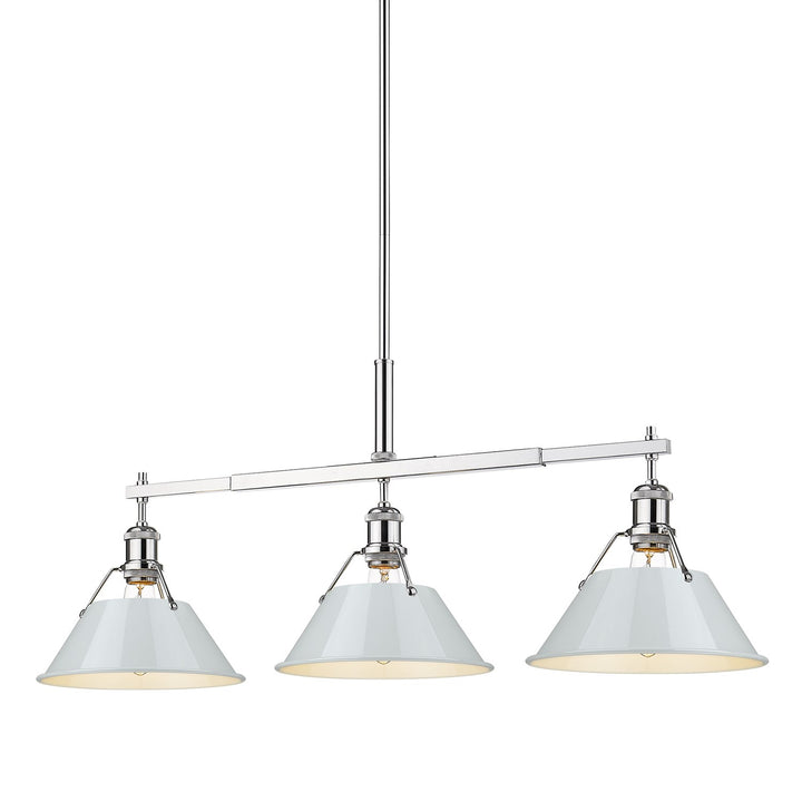 Ch 3 Light Linear Pendant In Chrome With Dusky Blue Shades