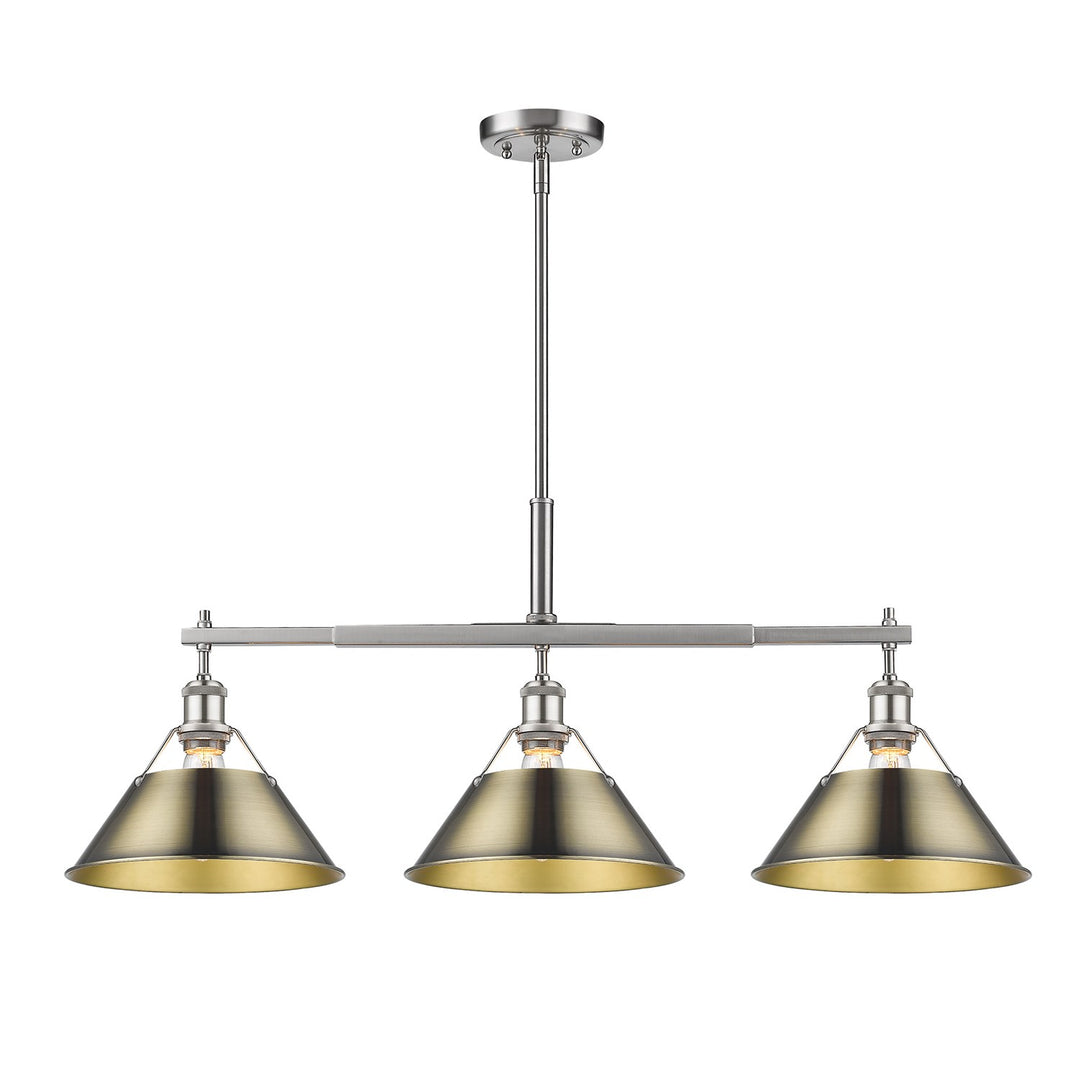 Pw 3 Light Linear Pendant In Pewter With Aged Brass Shades by Golden