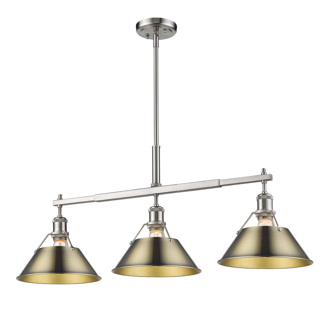 Pw 3 Light Linear Pendant In Pewter With Aged Brass Shades