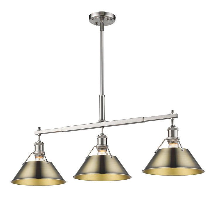 Pw 3 Light Linear Pendant In Pewter With Aged Brass Shades