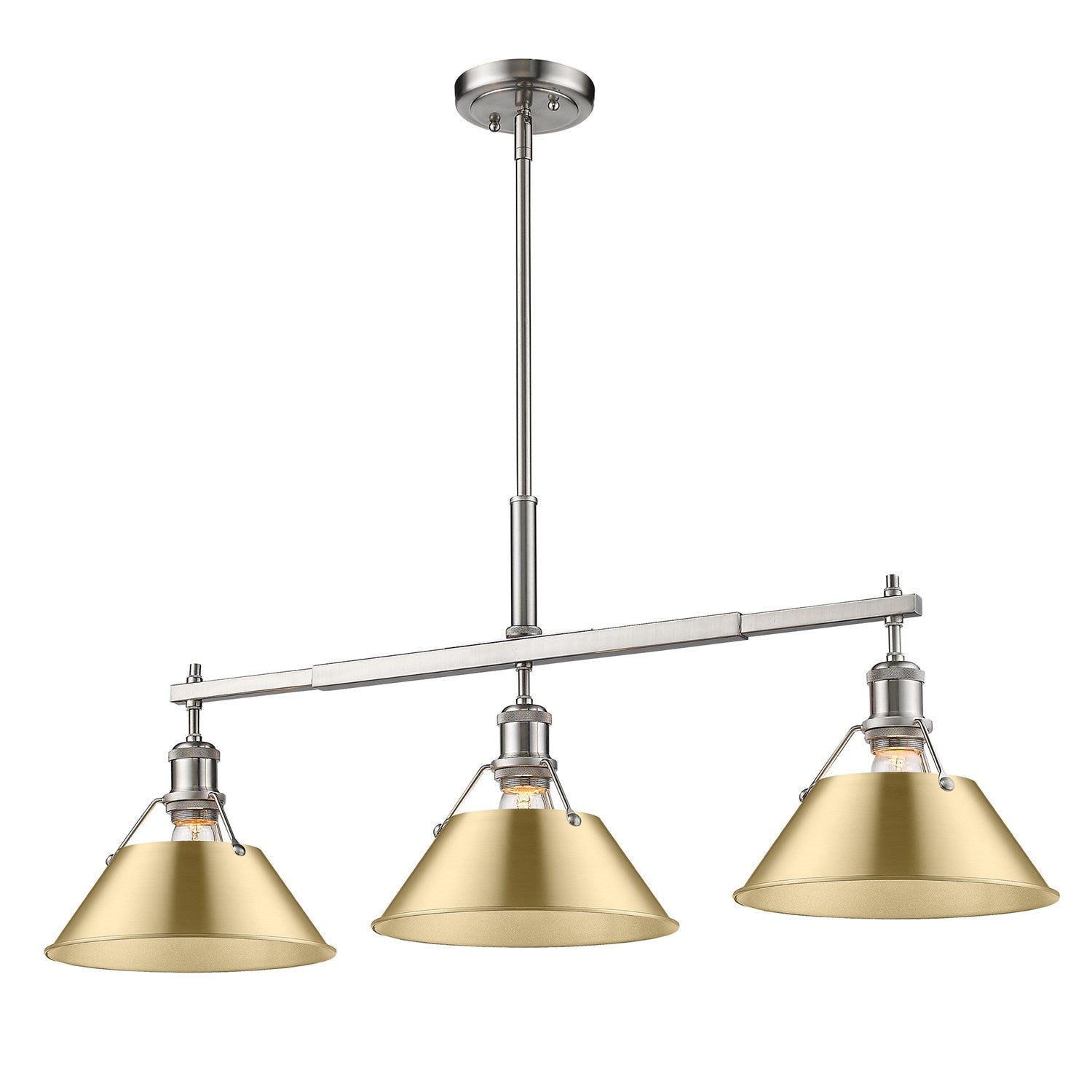 Pw 3 Light Linear Pendant In Pewter With Brushed Champagne Bronze Shades