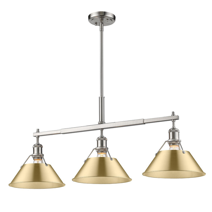 Pw 3 Light Linear Pendant In Pewter With Brushed Champagne Bronze Shades
