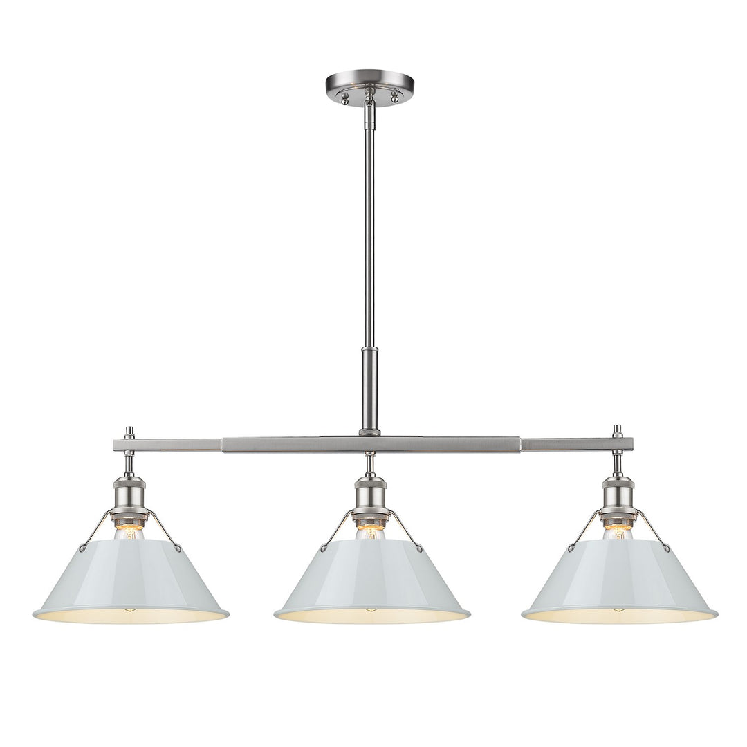 Pw 3 Light Linear Pendant In Pewter With Dusky Blue Shades by Golden