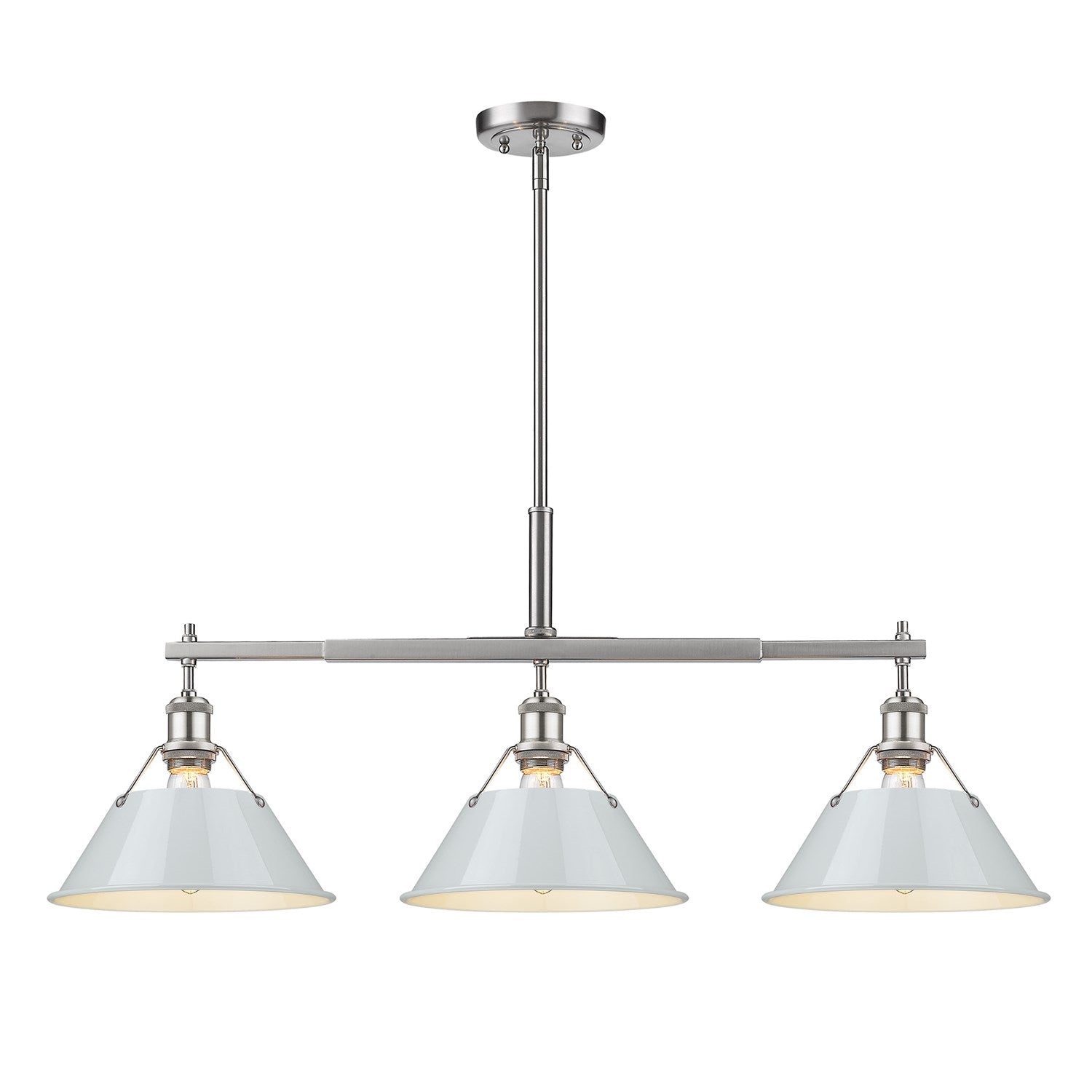 Pw 3 Light Linear Pendant In Pewter With Dusky Blue Shades by Golden