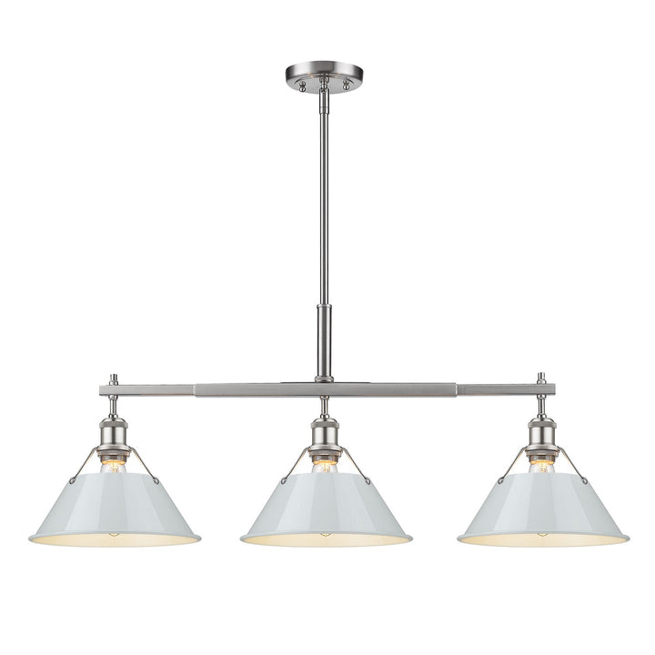 Pw 3 Light Linear Pendant In Pewter With Dusky Blue Shades by Golden