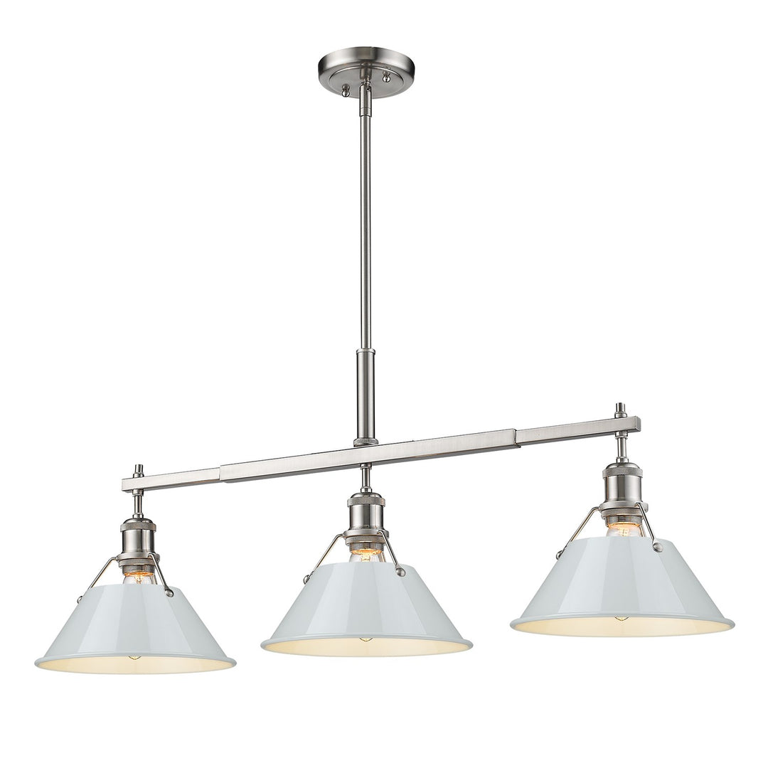 Pw 3 Light Linear Pendant In Pewter With Dusky Blue Shades
