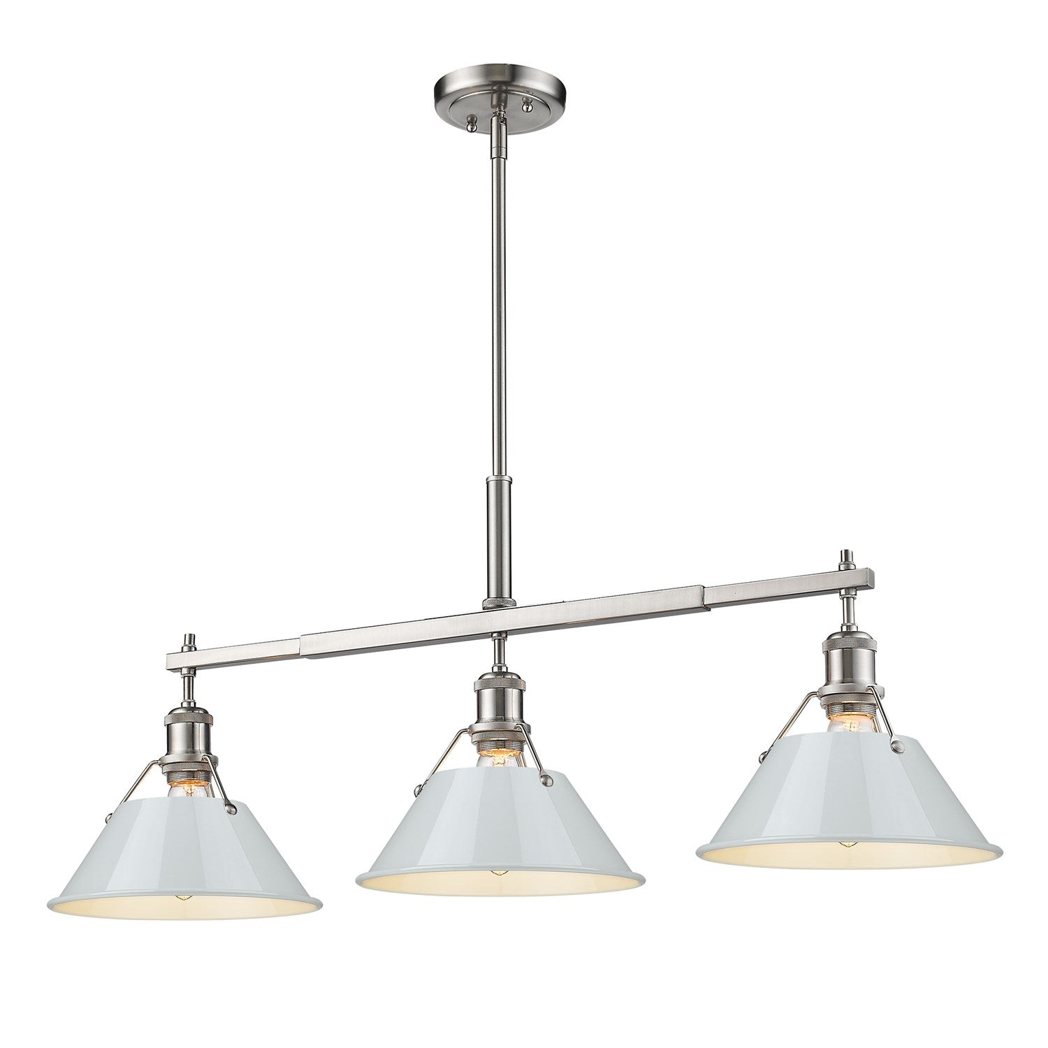Pw 3 Light Linear Pendant In Pewter With Dusky Blue Shades