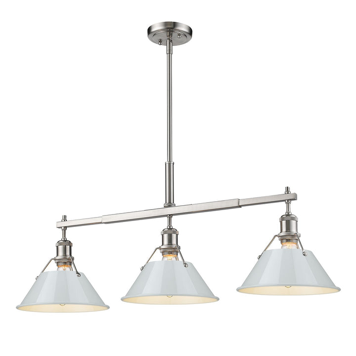 Pw 3 Light Linear Pendant In Pewter With Dusky Blue Shades