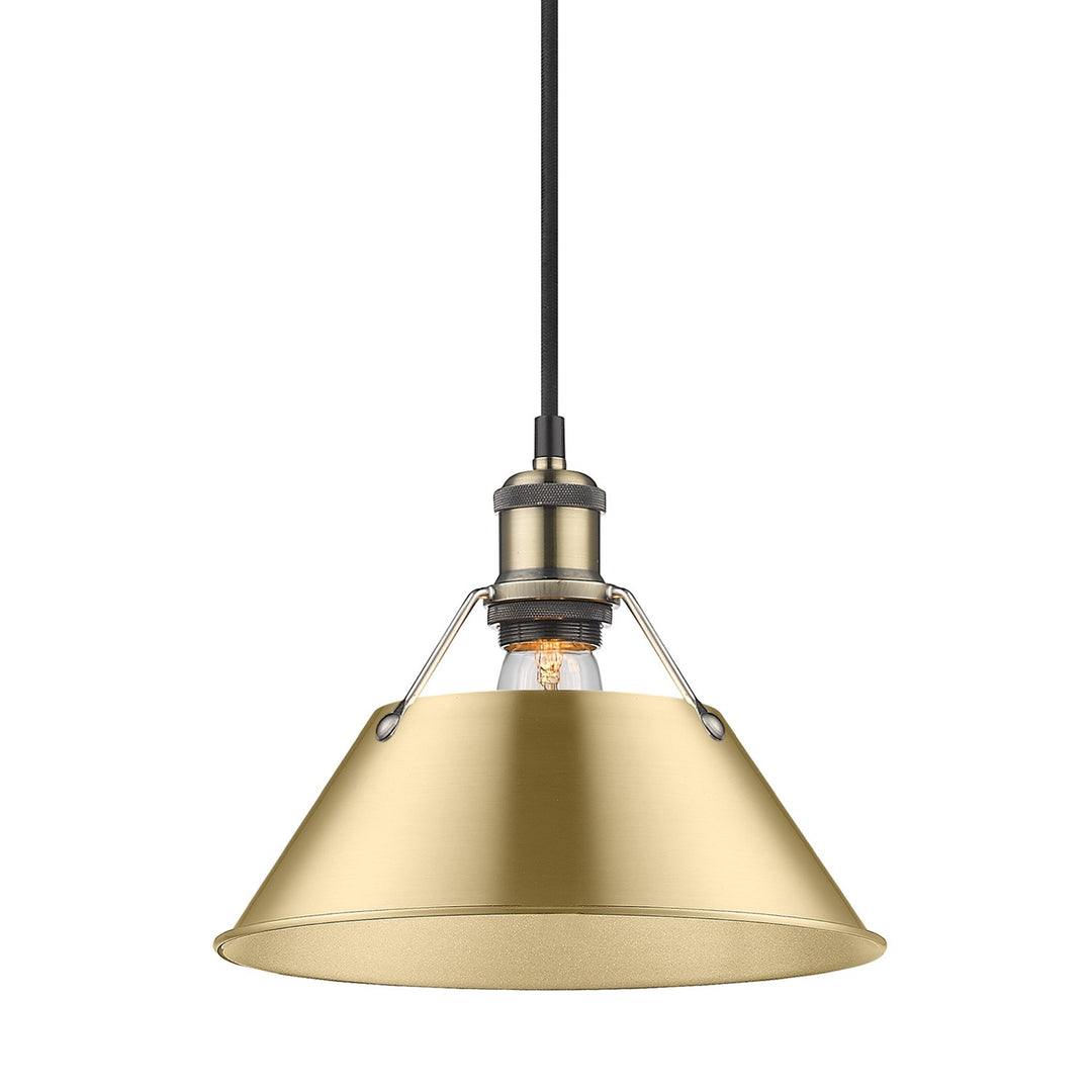 Ab Medium Pendant - 10" In Aged Brass With Brushed Champagne Bronze Shade