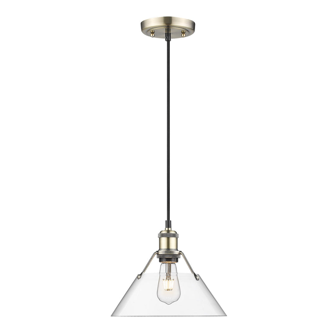Ab Medium Pendant - 10" In Aged Brass With Clear Glass by Golden
