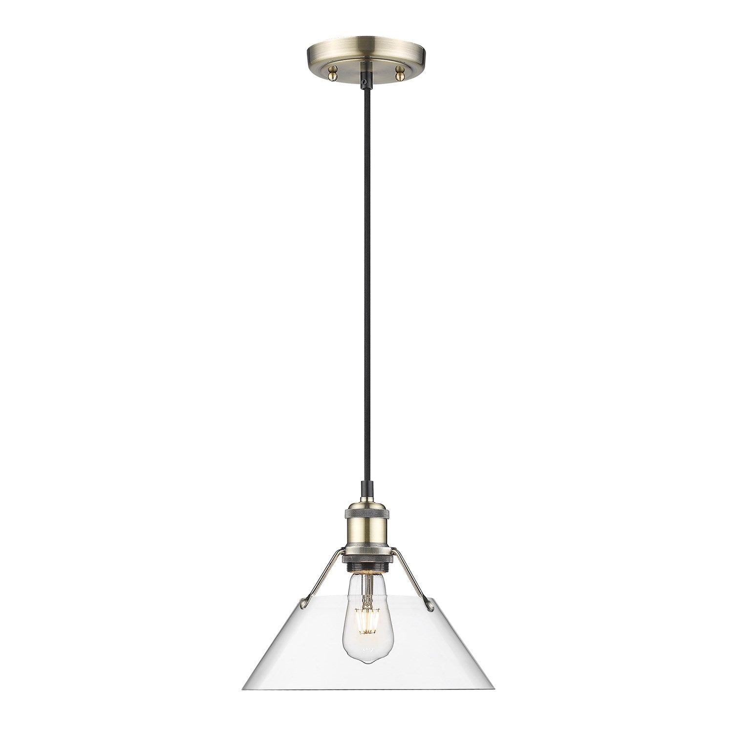 Ab Medium Pendant - 10" In Aged Brass With Clear Glass by Golden