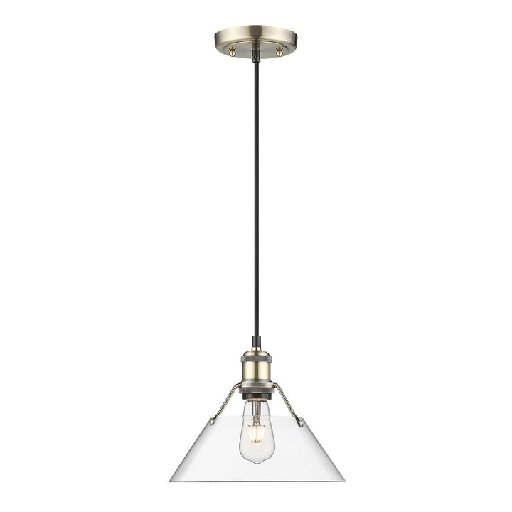 Ab Medium Pendant - 10" In Aged Brass With Clear Glass by Golden