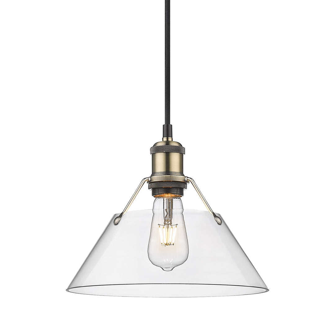 Ab Medium Pendant - 10" In Aged Brass With Clear Glass