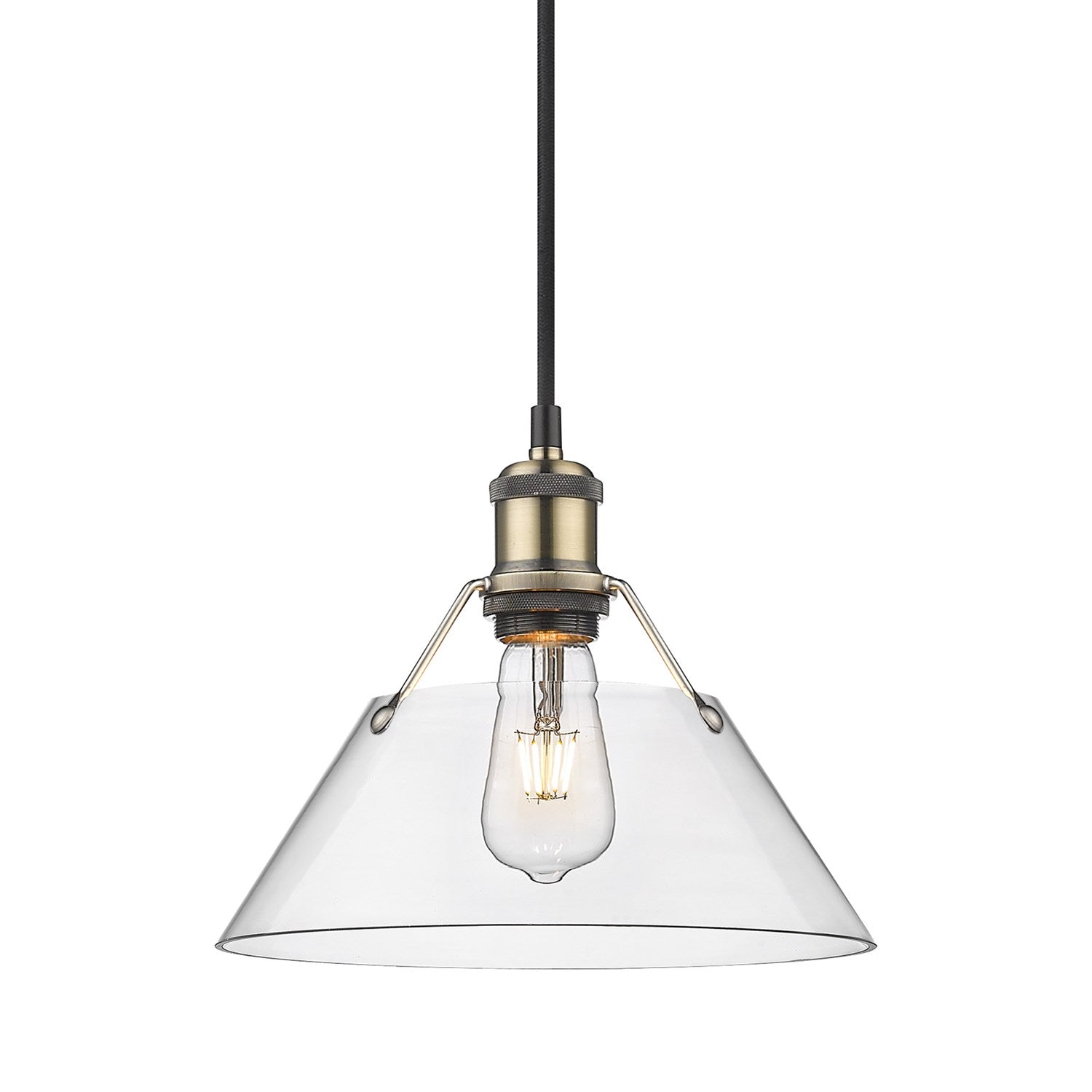 Ab Medium Pendant - 10" In Aged Brass With Clear Glass