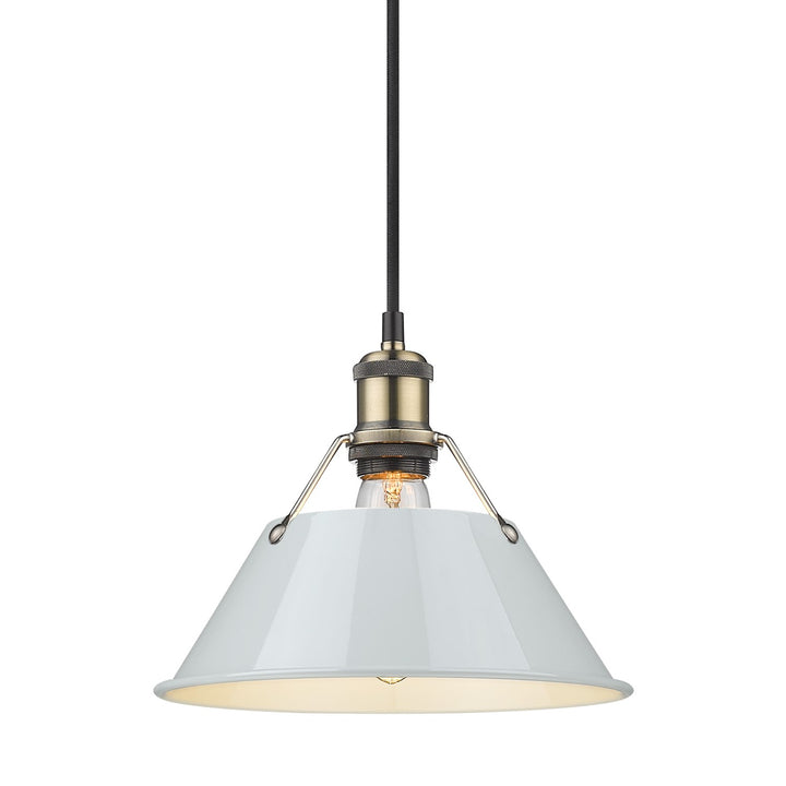 Ab Medium Pendant - 10" In Aged Brass With Dusky Blue Shade