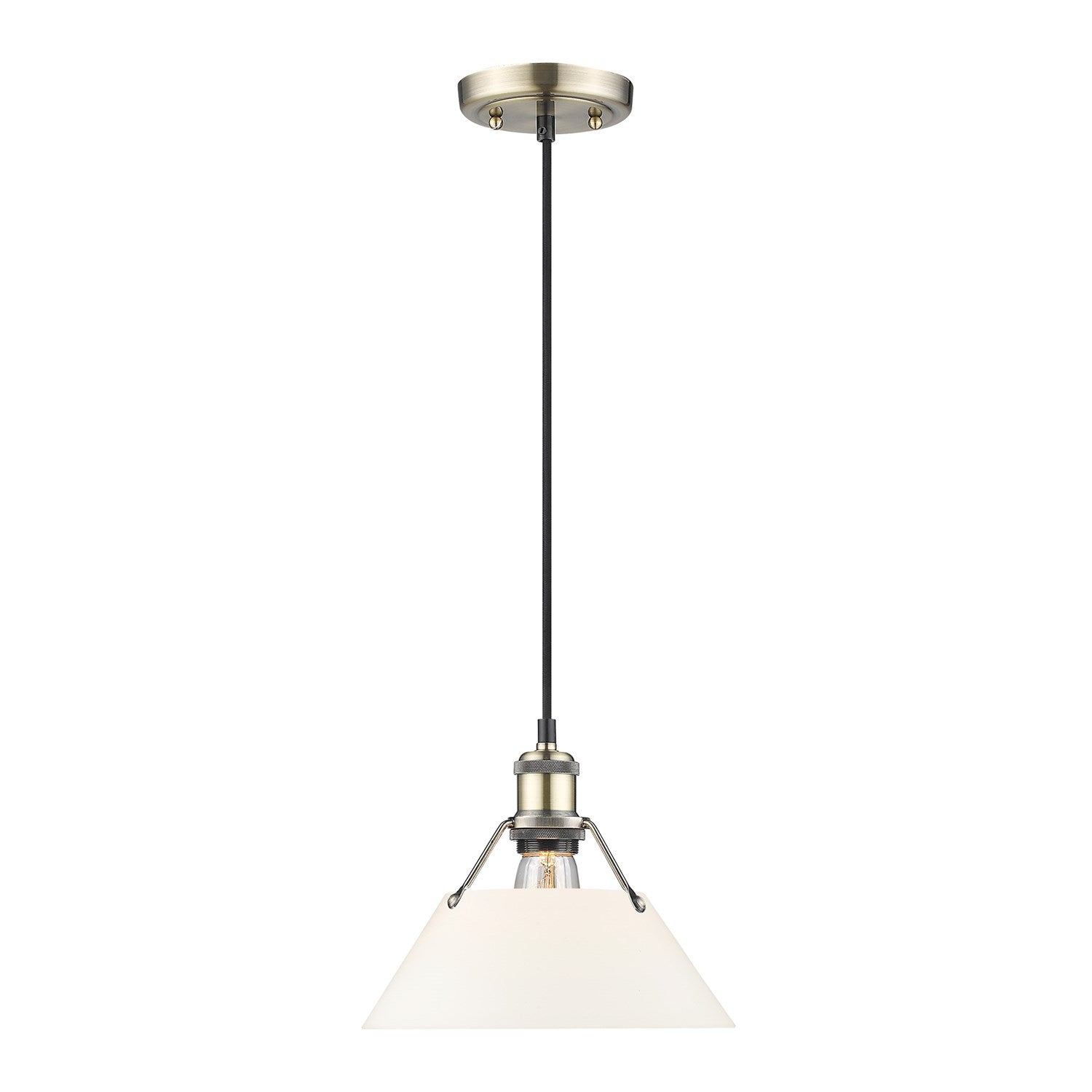 Ab Medium Pendant - 10" In Aged Brass With Opal Glass by Golden