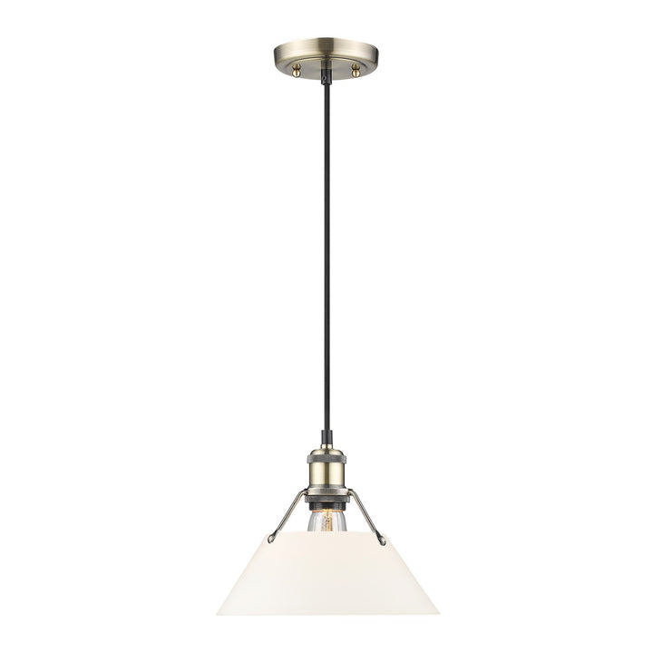 Ab Medium Pendant - 10" In Aged Brass With Opal Glass by Golden