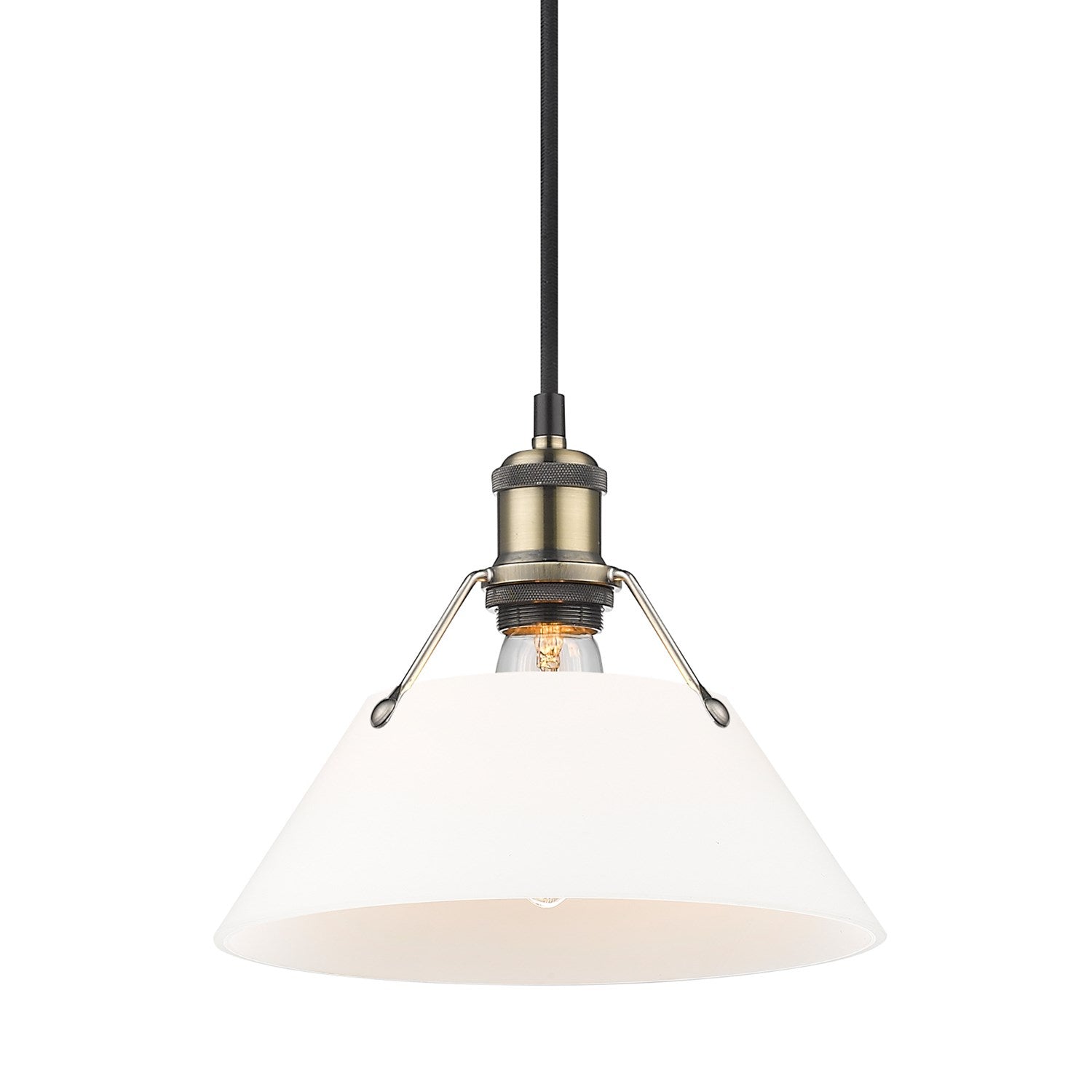 Ab Medium Pendant - 10" In Aged Brass With Opal Glass