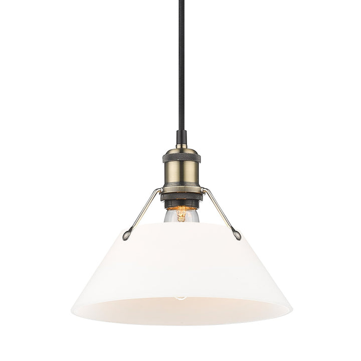 Ab Medium Pendant - 10" In Aged Brass With Opal Glass