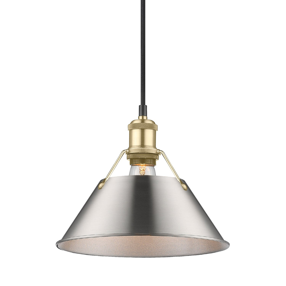 Bcb Medium Pendant - 10" In Brushed Champagne Bronze With Pewter Shade
