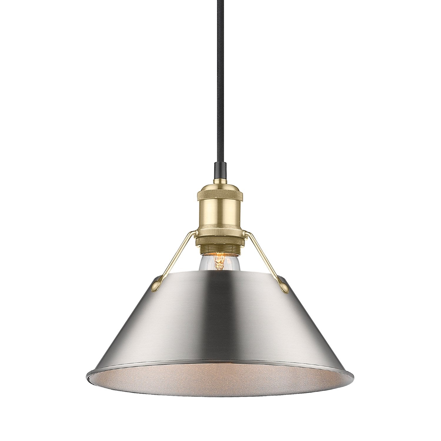 Bcb Medium Pendant - 10" In Brushed Champagne Bronze With Pewter Shade