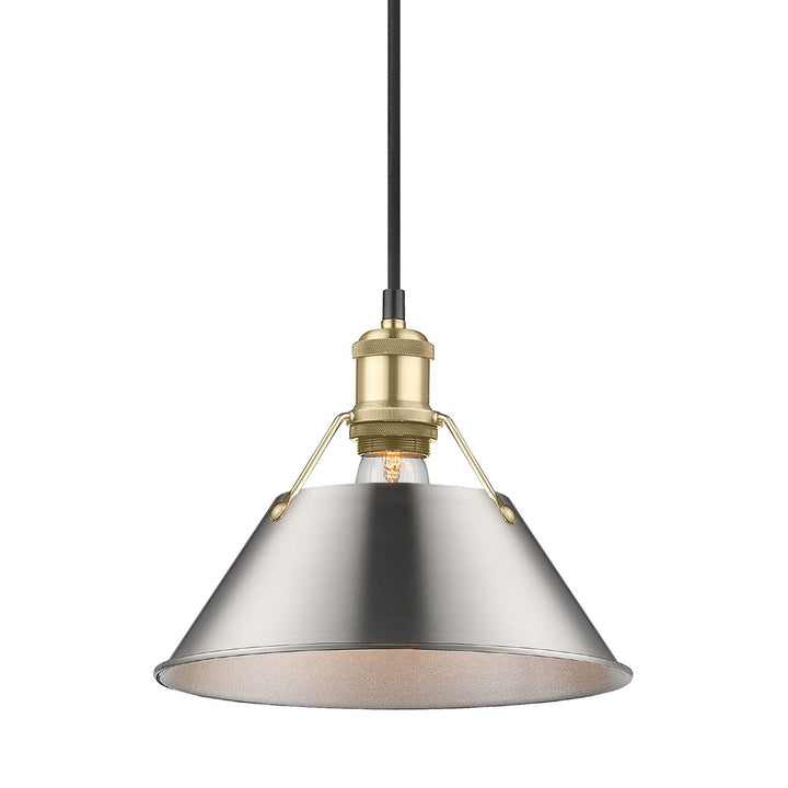 Bcb Medium Pendant - 10" In Brushed Champagne Bronze With Pewter Shade