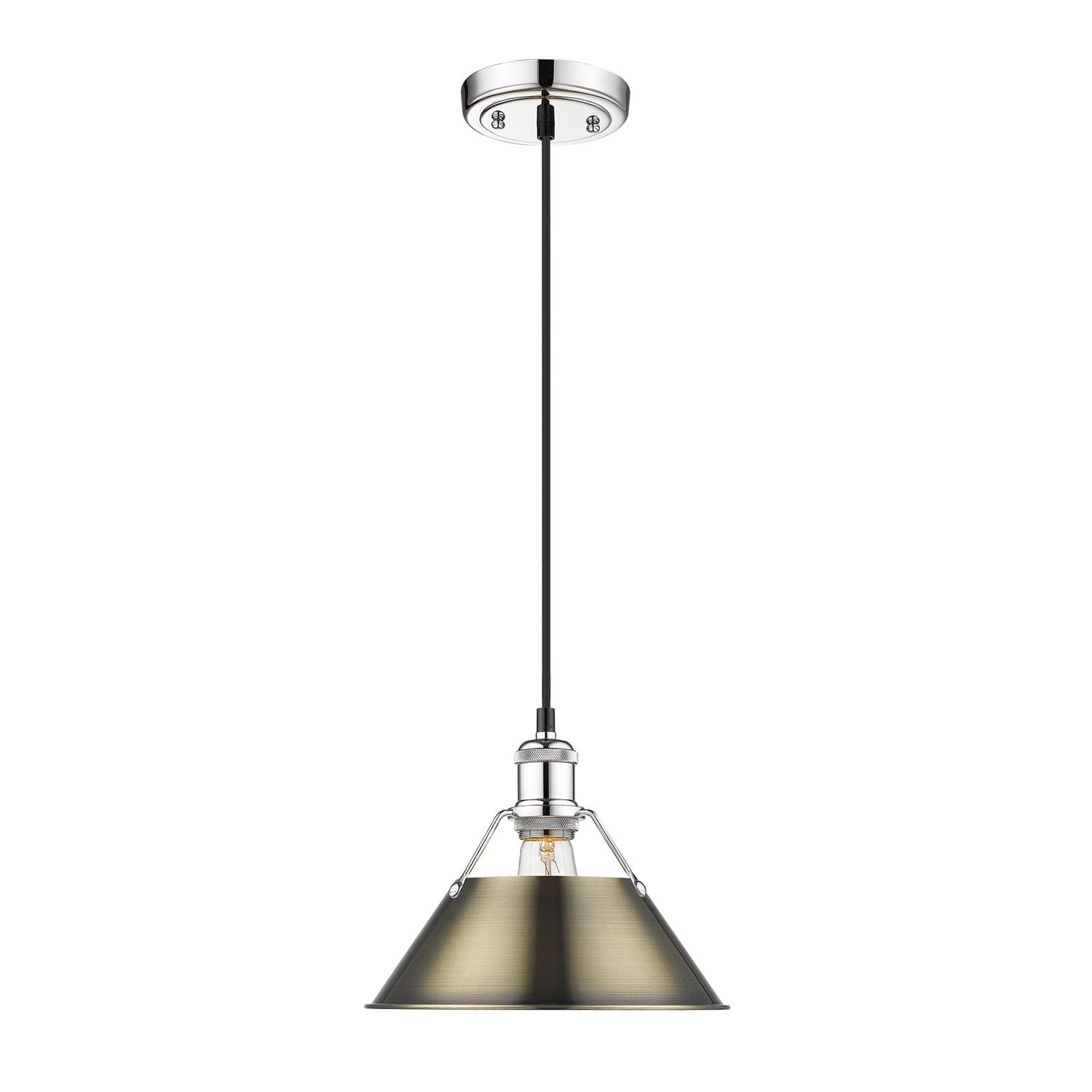 Ch Medium Pendant - 10" In Chrome With Aged Brass Shade by Golden