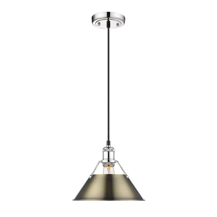 Ch Medium Pendant - 10" In Chrome With Aged Brass Shade by Golden