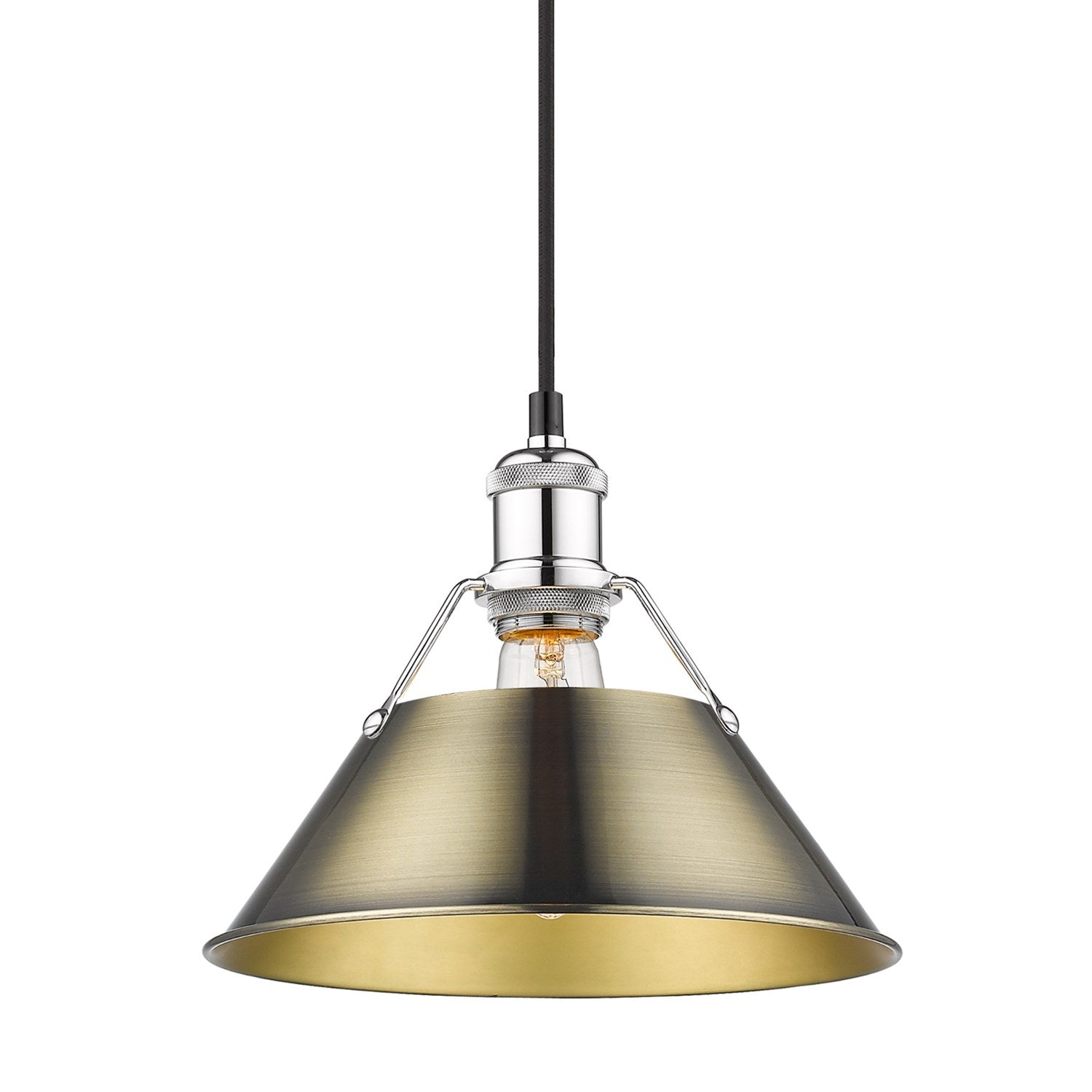 Ch Medium Pendant - 10" In Chrome With Aged Brass Shade