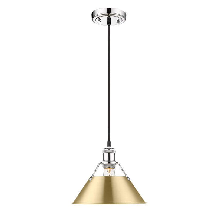 Ch Medium Pendant - 10" In Chrome With Brushed Champagne Bronze Shade by Golden