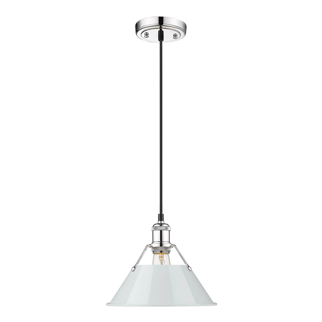 Ch Medium Pendant - 10" In Chrome With Dusky Blue Shade by Golden