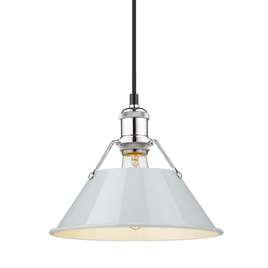 Ch Medium Pendant - 10" In Chrome With Dusky Blue Shade