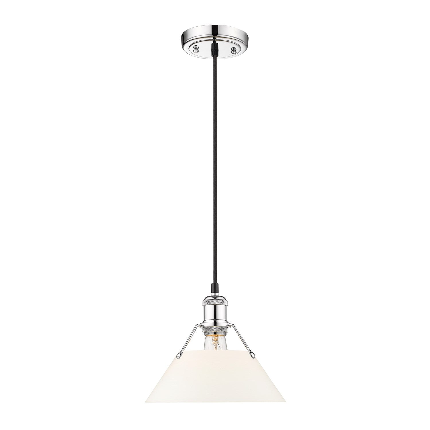Ch Medium Pendant - 10" In Chrome With Opal Glass by Golden
