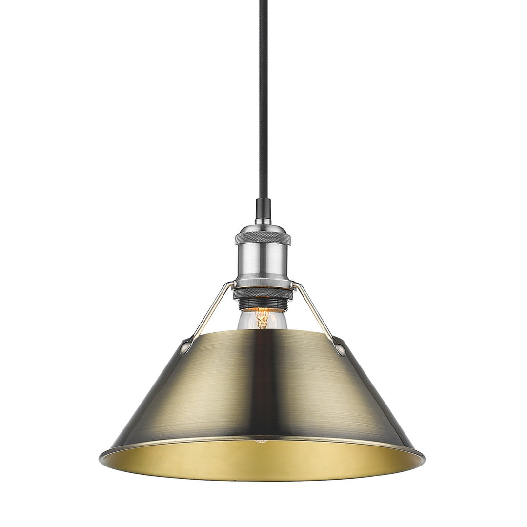 Pw Medium Pendant - 10" In Pewter With Aged Brass Shade