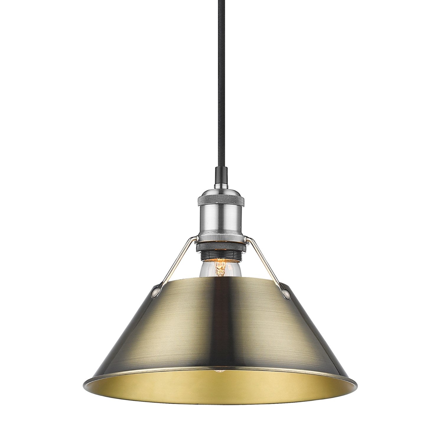 Pw Medium Pendant - 10" In Pewter With Aged Brass Shade