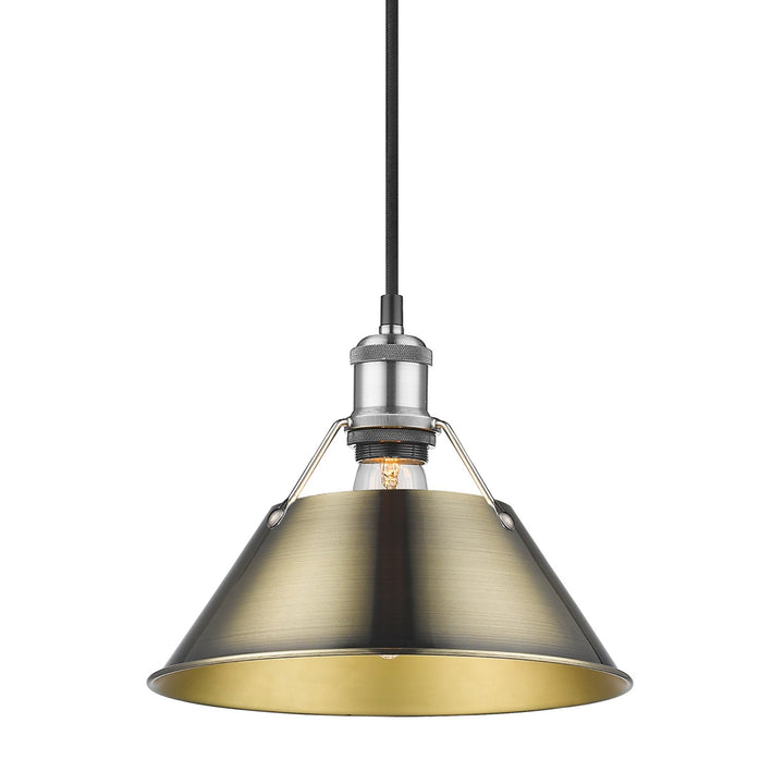 Pw Medium Pendant - 10" In Pewter With Aged Brass Shade