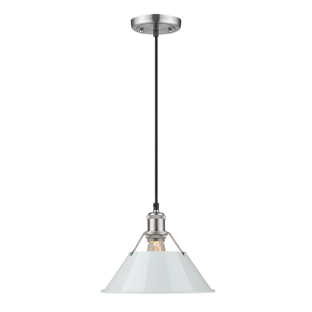 Pw Medium Pendant - 10" In Pewter With Dusky Blue Shade by Golden