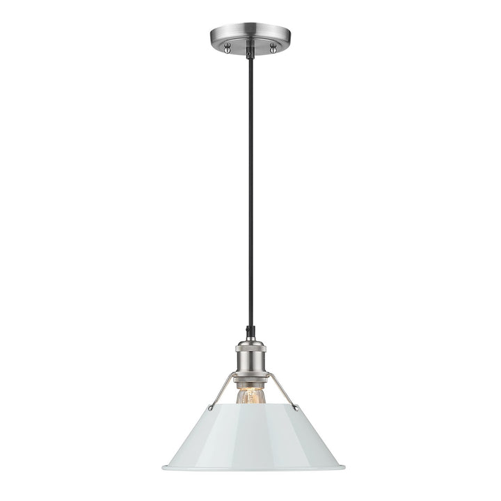 Pw Medium Pendant - 10" In Pewter With Dusky Blue Shade by Golden