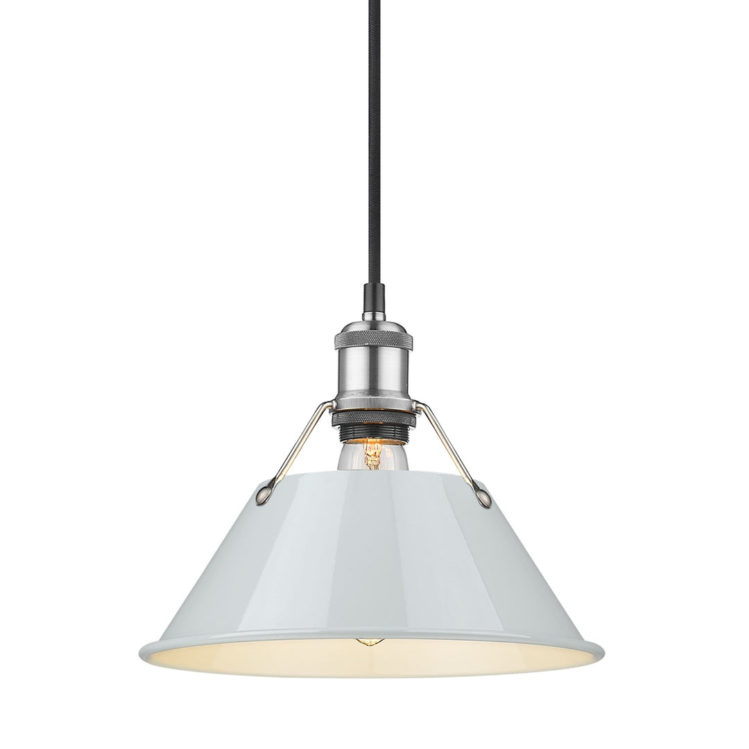 Pw Medium Pendant - 10" In Pewter With Dusky Blue Shade