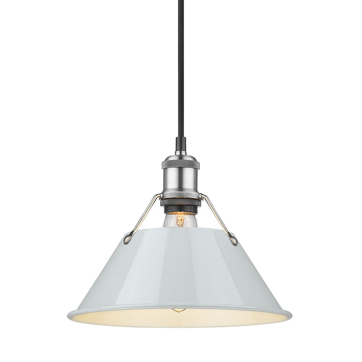 Pw Medium Pendant - 10" In Pewter With Dusky Blue Shade