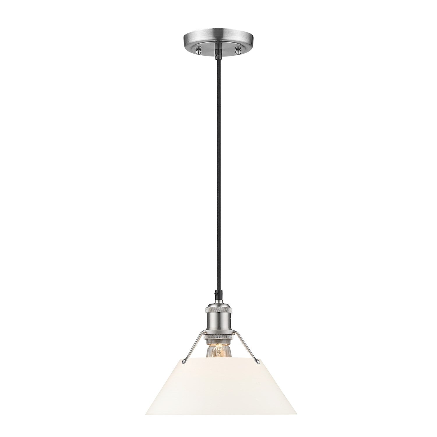 Pw Medium Pendant - 10" In Pewter With Opal Glass by Golden