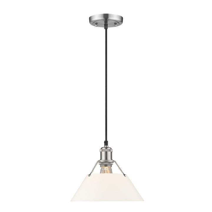 Pw Medium Pendant - 10" In Pewter With Opal Glass by Golden