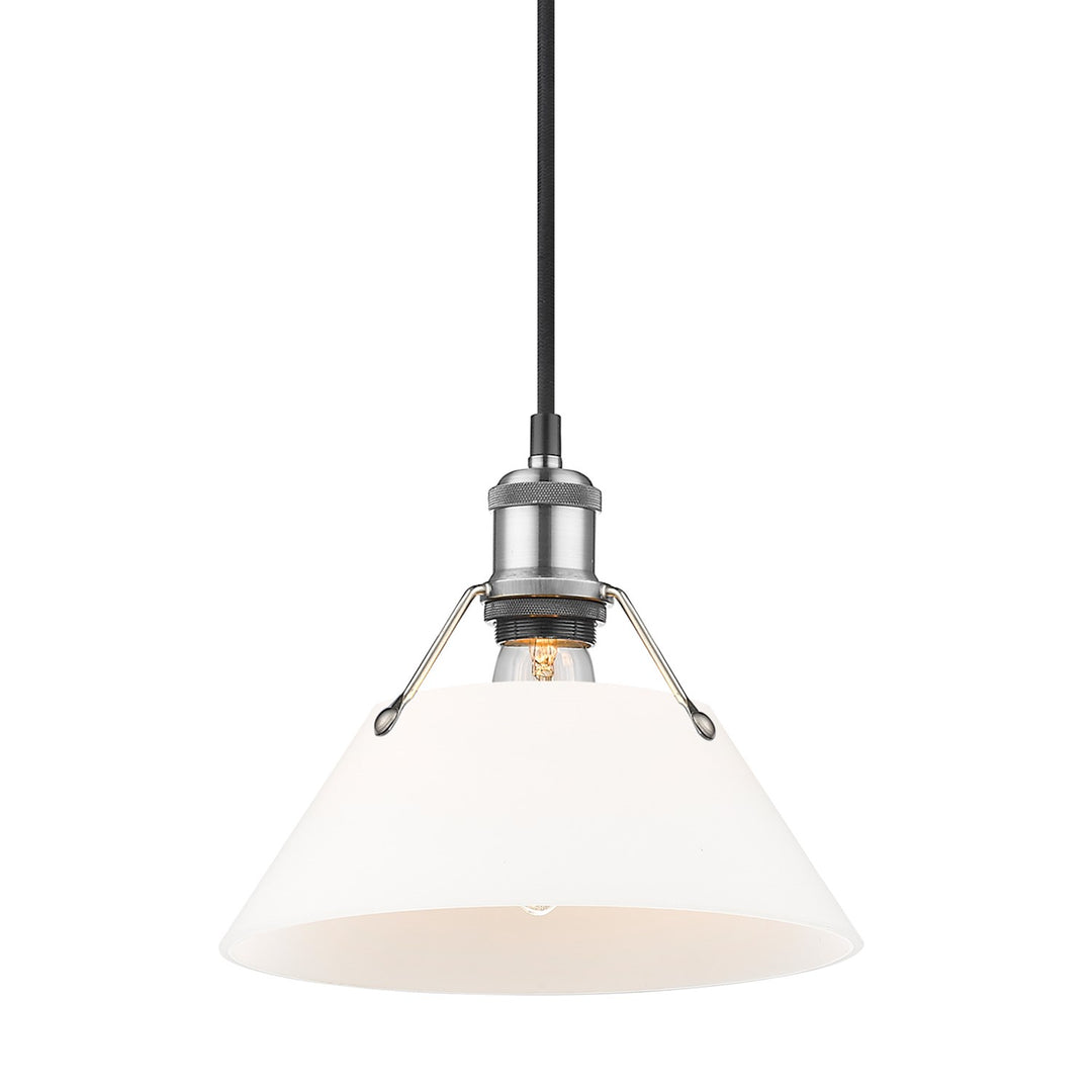 Pw Medium Pendant - 10" In Pewter With Opal Glass