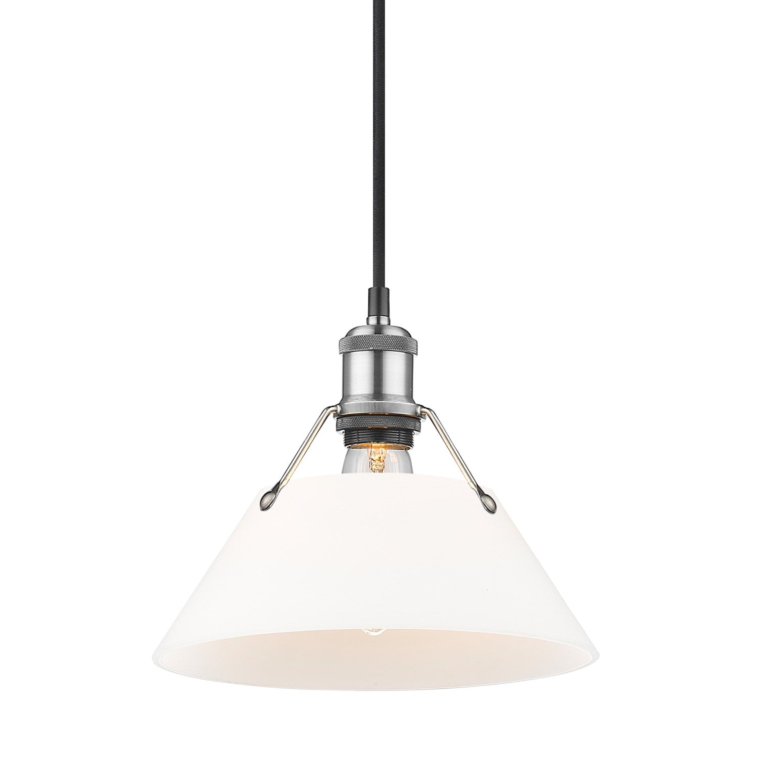 Pw Medium Pendant - 10" In Pewter With Opal Glass