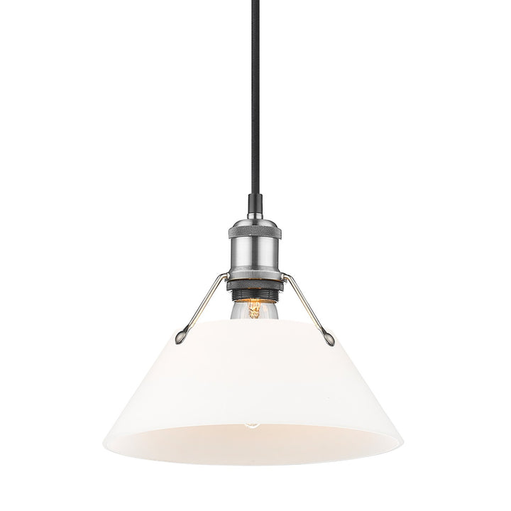 Pw Medium Pendant - 10" In Pewter With Opal Glass