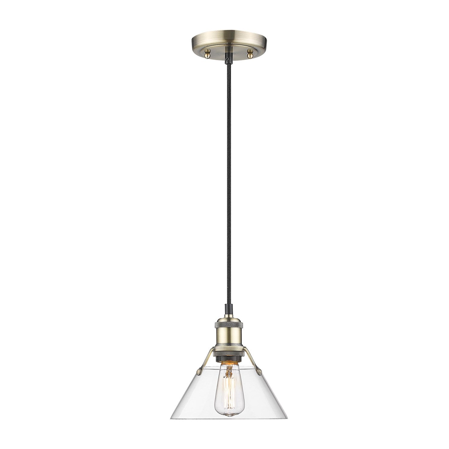 Ab Small Pendant - 7" In Aged Brass With Clear Glass by Golden