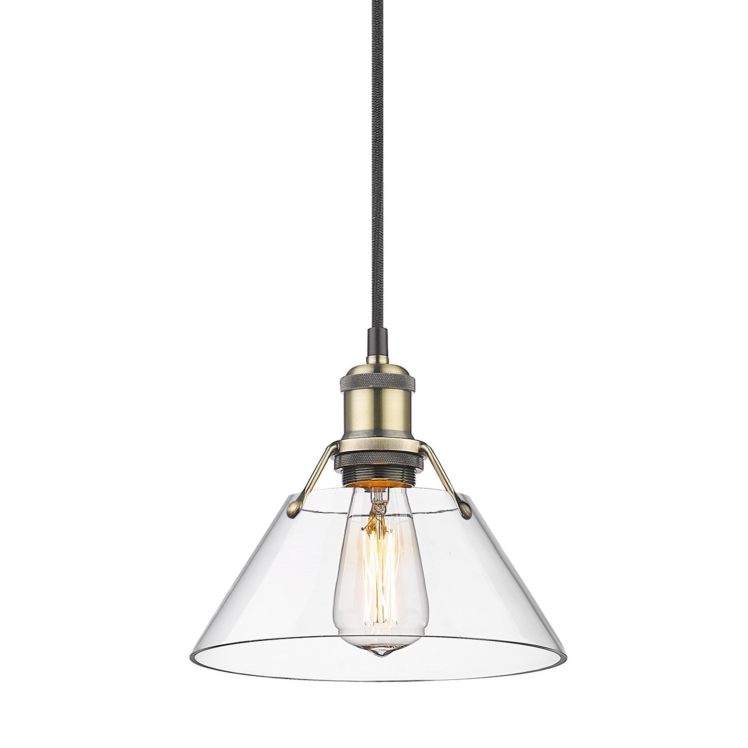 Ab Small Pendant - 7" In Aged Brass With Clear Glass