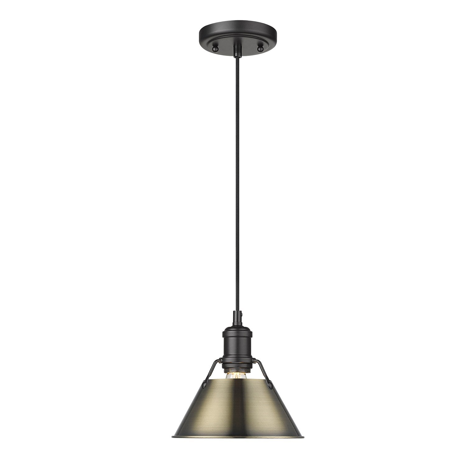 Blk Small Pendant - 7" In Matte Black With Aged Brass Shade by Golden