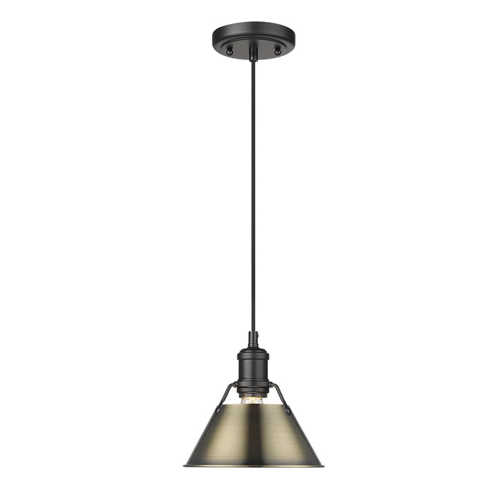 Blk Small Pendant - 7" In Matte Black With Aged Brass Shade by Golden